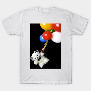 Cute white teddy bear with balloons in flight T-Shirt